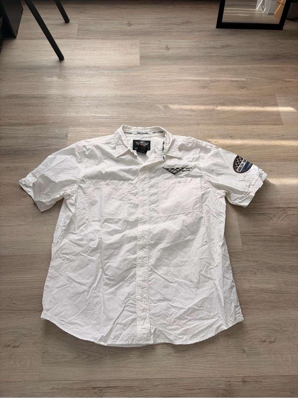 Harley Davidson white embroidered button up